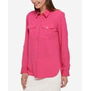 Tommy Hilfiger Utility Shirt Hibiscus, S Womens shirt MSRP $91 Pink S